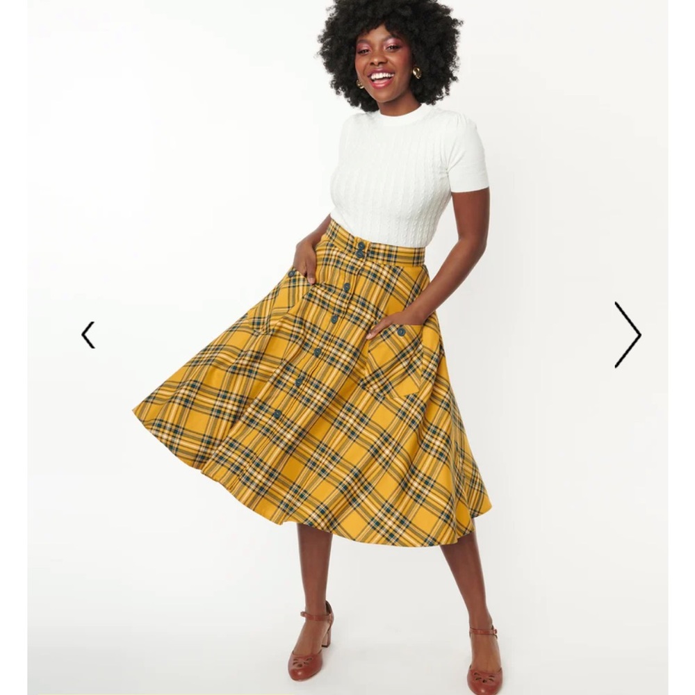 Hell Bunny Mustard and Navy Plaid Skirt with Tags
